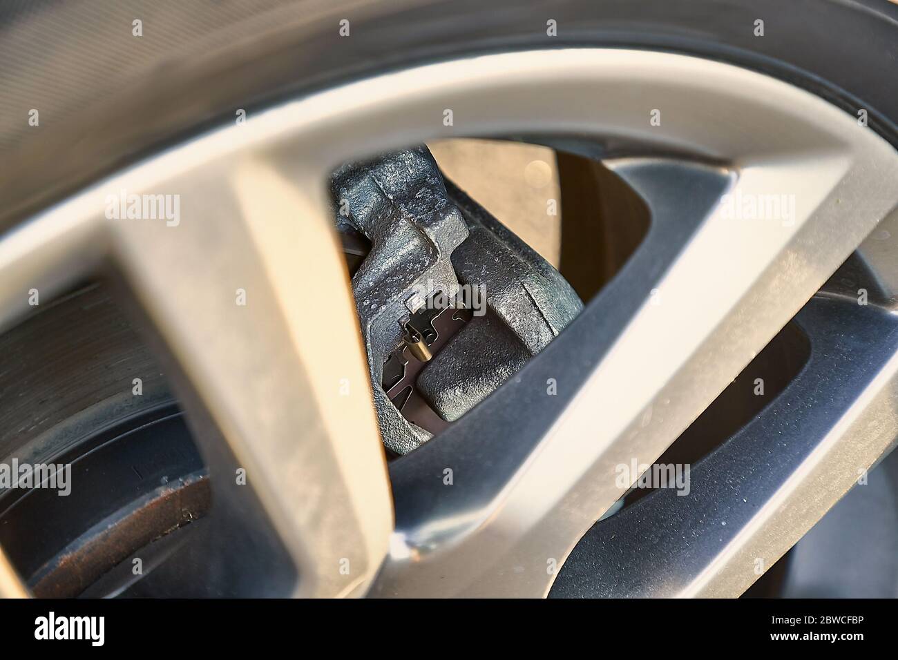 Wheel of a SUV car with brakes Stock Photo Alamy