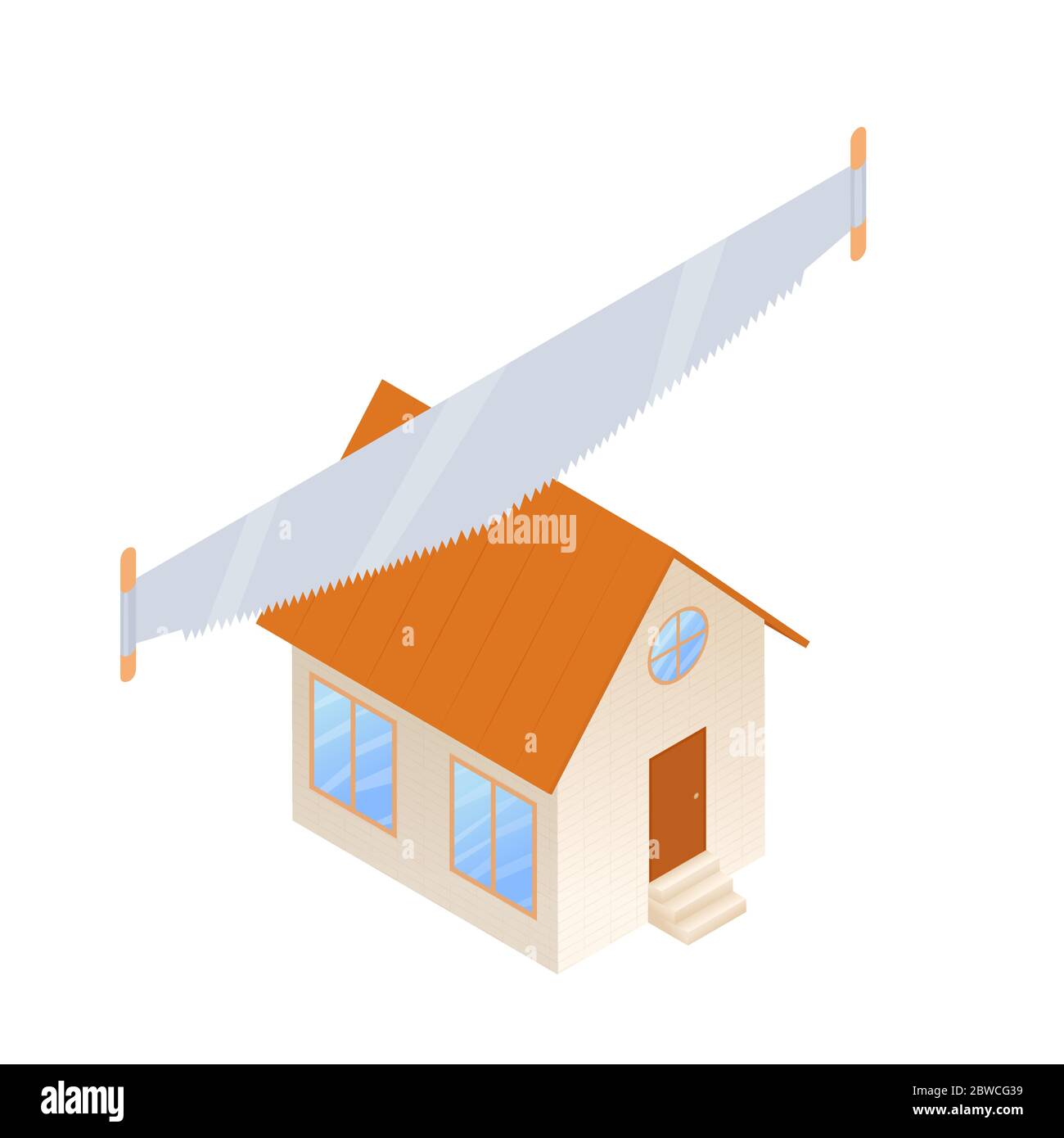 Property section concept vector illustration. twohanded saw cuts the