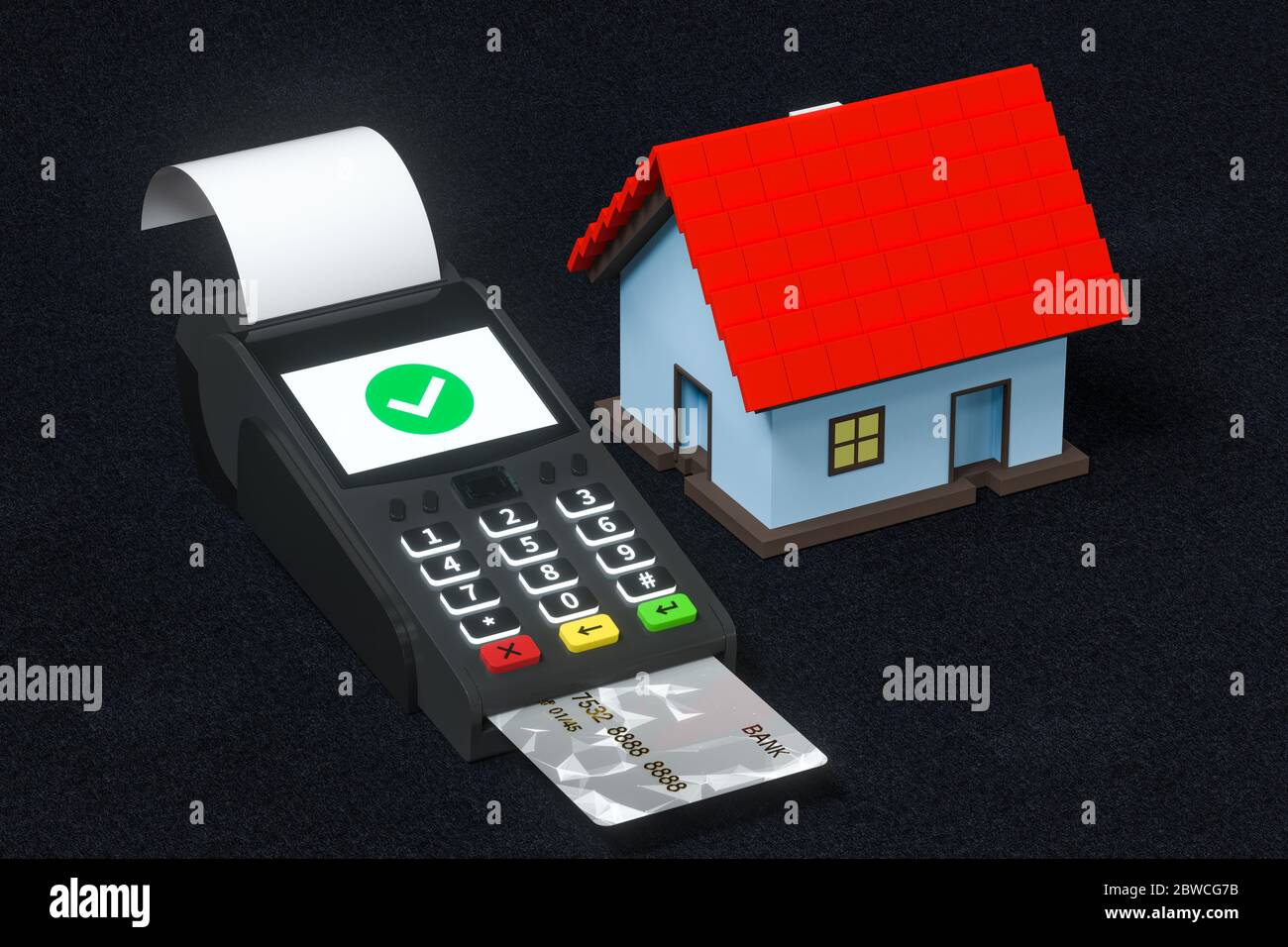 POS and house model, concept of purchase a house, 3d rendering