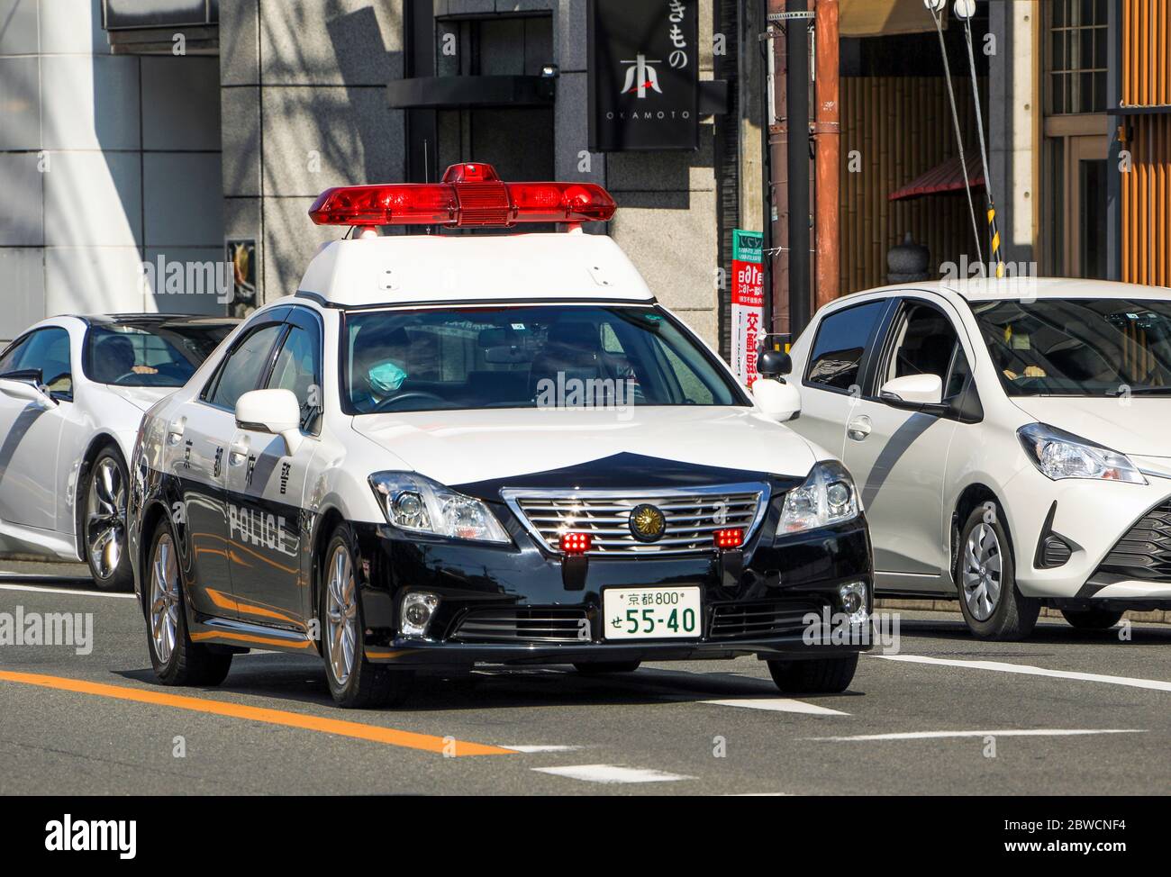 Japanese police patrol car on the street in Kyoto, Japan Stock Photo