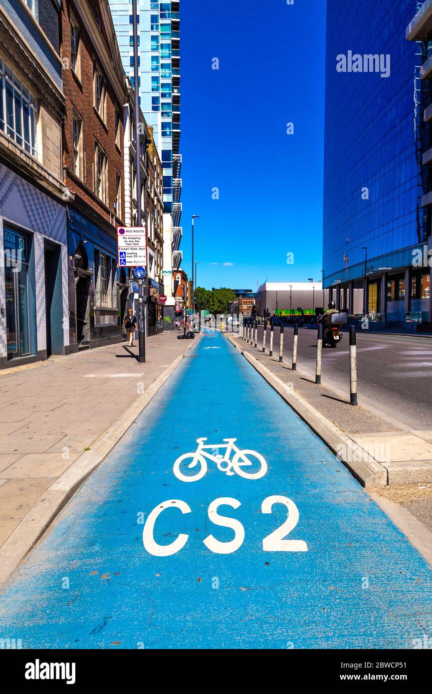 CS2 cycle superhighway in Aldgate, London, UK Stock Photo