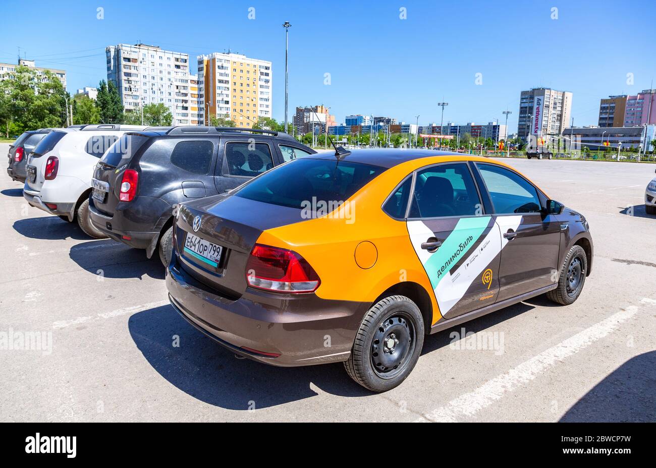 Samara, Russia May 29, 2020 Car sharing Delimobil car parked in the