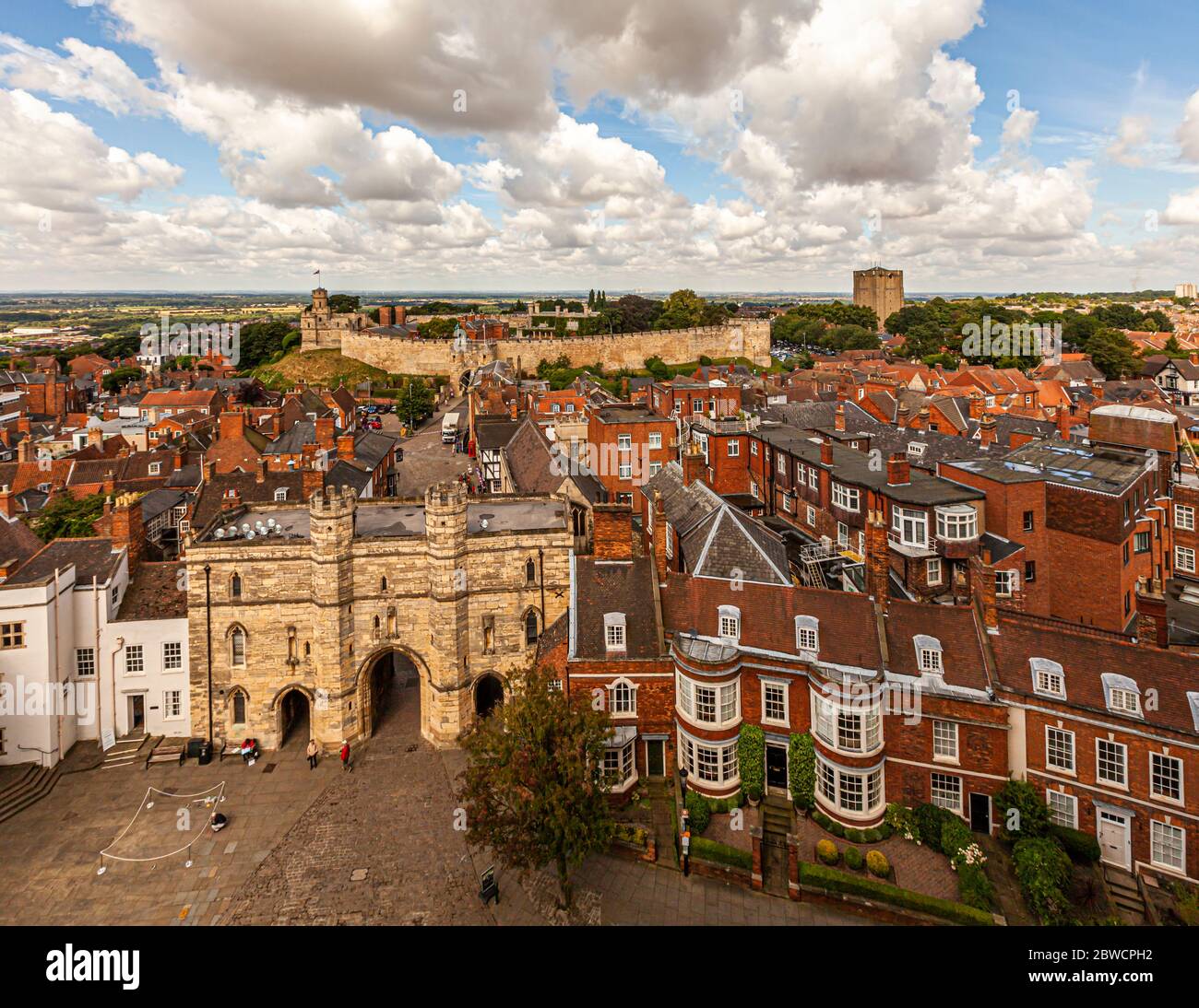 Cityscape of Lincoln seen from the Top of Lincoln Cathedral, England Stock Photo