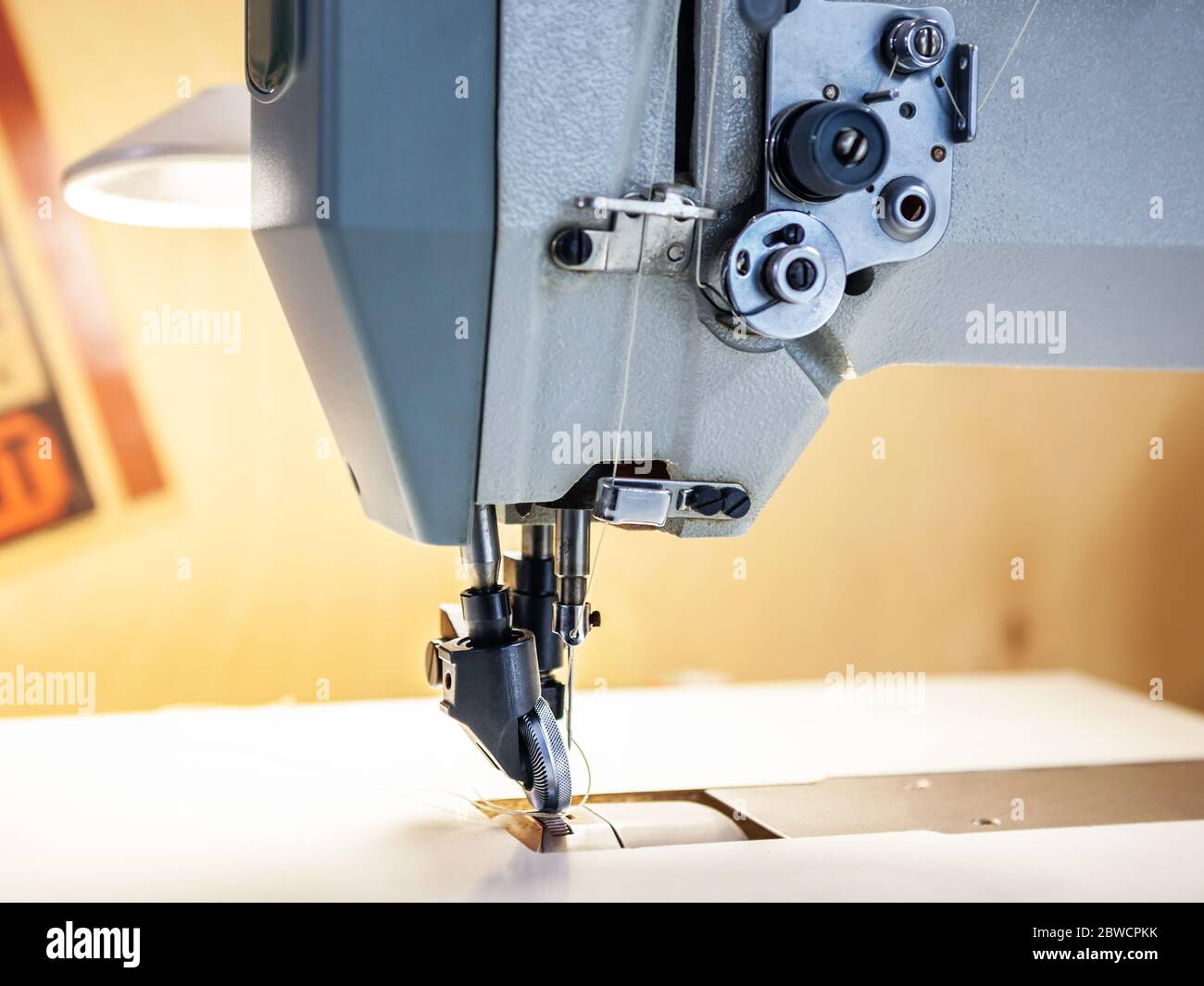 Close up of professional sewing machine for leather work Stock Photo