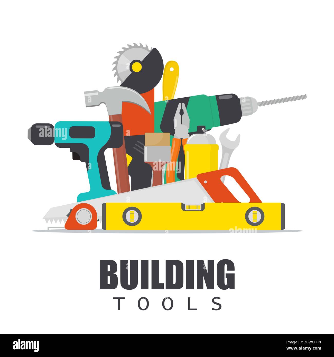 Home repair. Construction tools. Hand building tools for home renovation and construction. Flat style, vector illustration Stock Vector