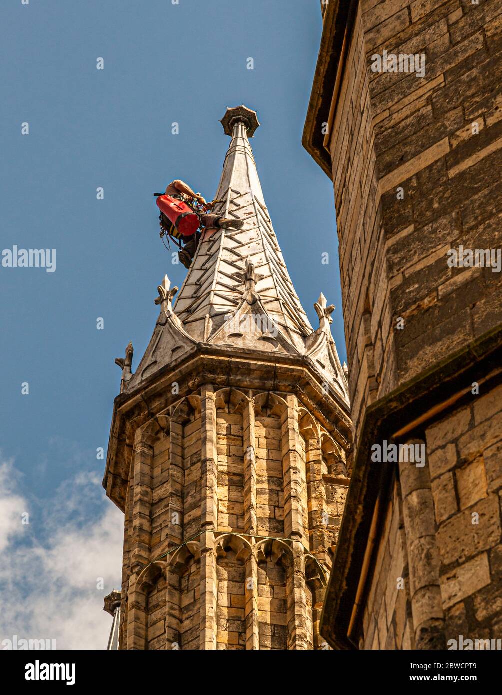 Tinsmith repairing the Roof of Lincoln Cathedral Stock Photo