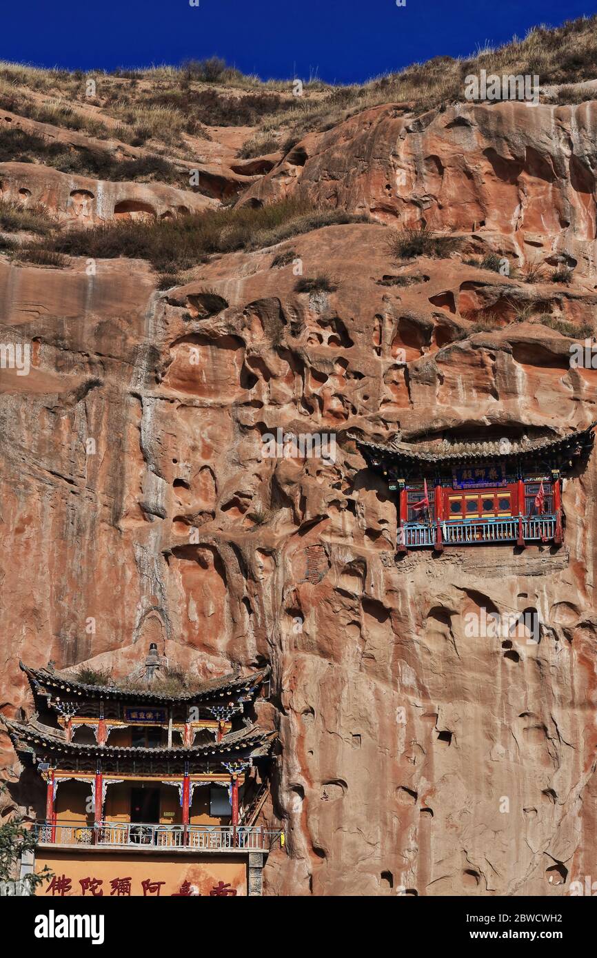 Qianfo Buddhist grottoes section of MatiSi-Horse Hoof Temple. Zhangye-Gansu Province-China-0916 Stock Photo
