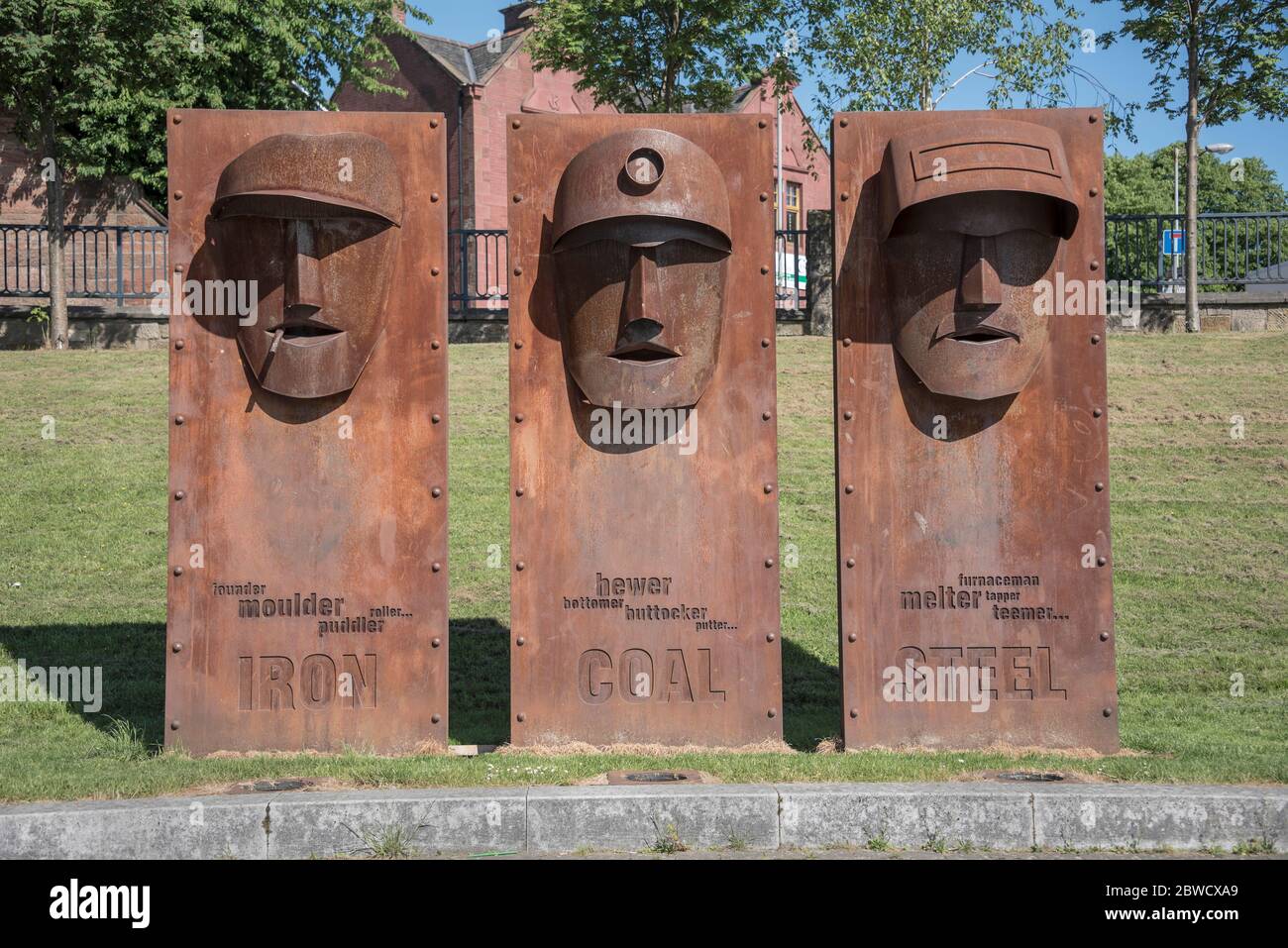 The Miners, Iron, Coal and Steel sculptures at Coatbridge, Lanarkshire. Stock Photo