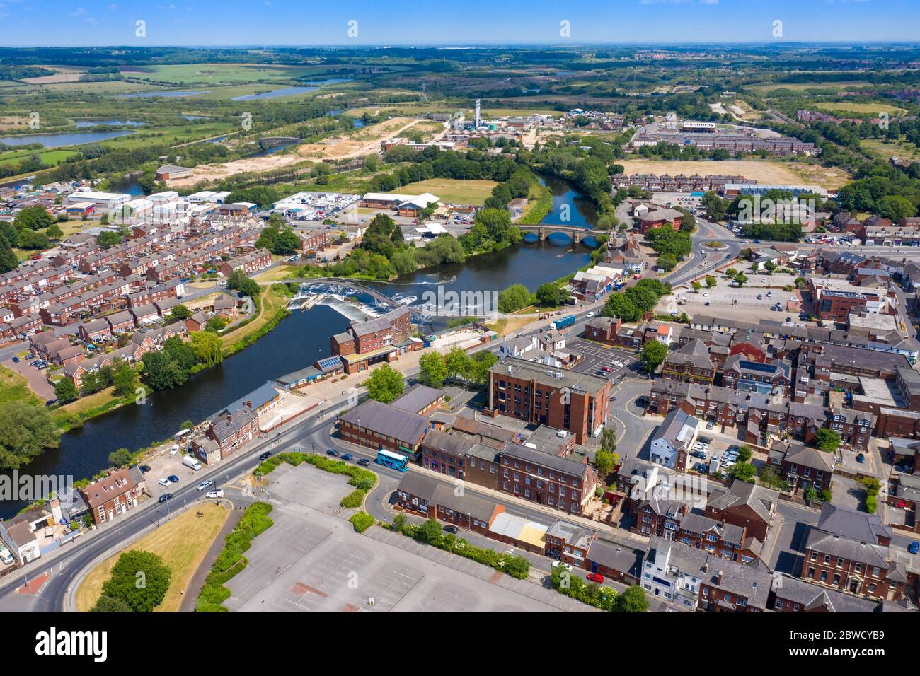 Aerial photo of the village centre of Castleford in Wakefield, West