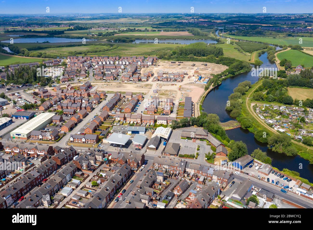 Aerial photo of the village centre of Castleford in Wakefield, West