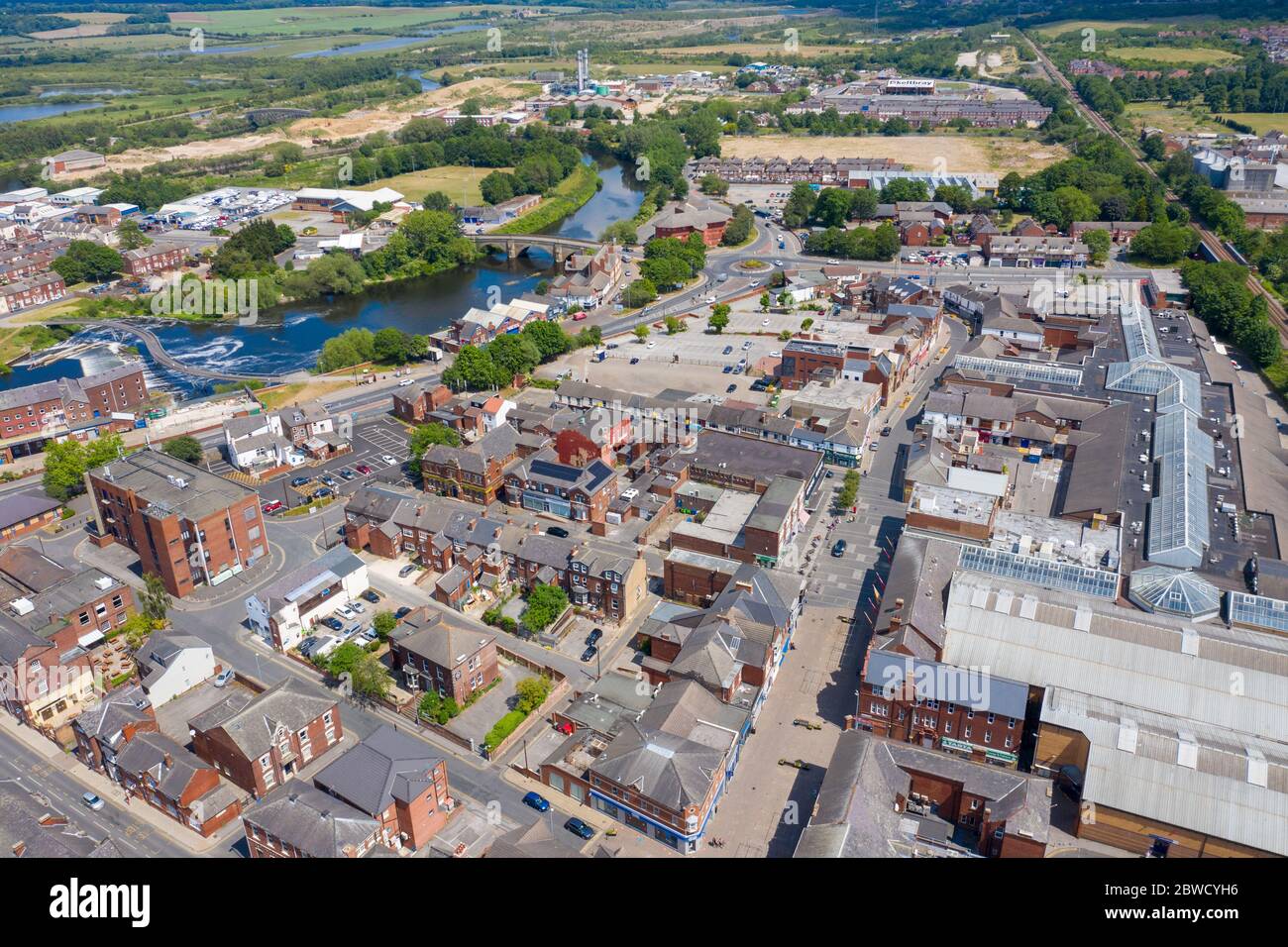 Aerial photo of the village centre of Castleford in Wakefield, West