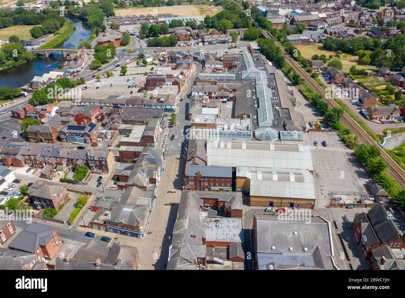 Aerial photo of the village centre of Castleford in Wakefield, West