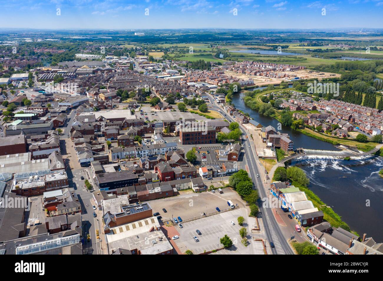 Aerial photo of the village centre of Castleford in Wakefield, West