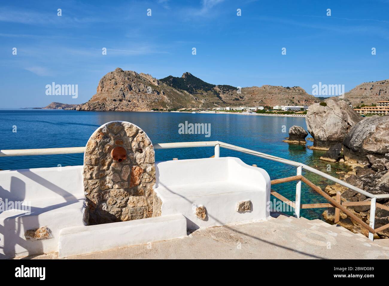 Beautiful Kolymbia bay in sunny summer day. Rhodes island, Greece Stock Photo