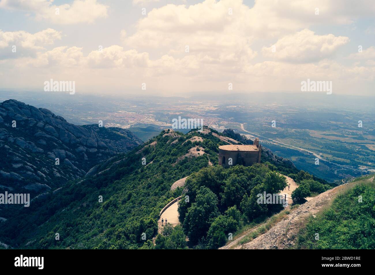 Hiking in the sandstone mountains of Montserrat near Barcelona Stock Photo
