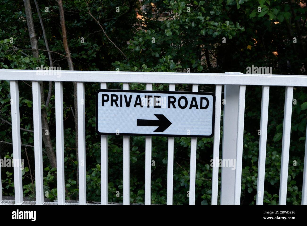 Roadside sign indicating a private road Stock Photo