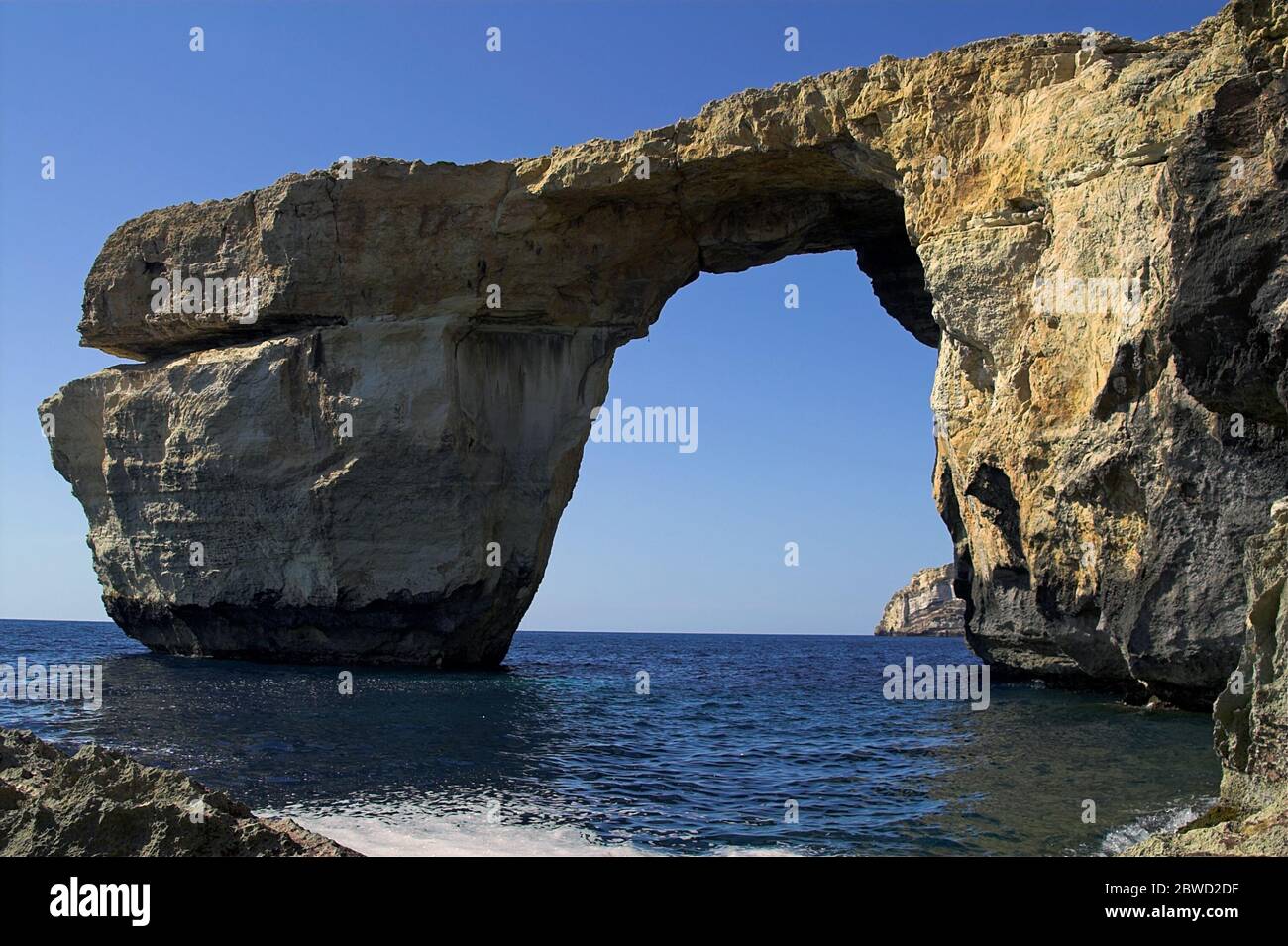 Malta, Gozo, Azure Window - no longer existing rock formation. Azure Window - keine Felsformation mehr vorhanden. Azure Window: ya no existe formación Stock Photo