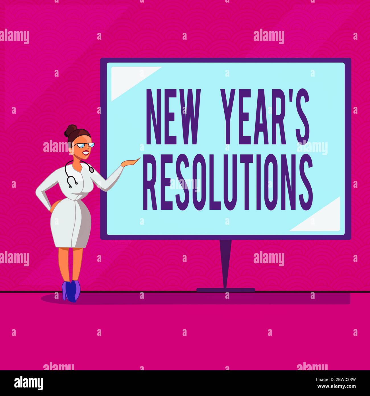 Conceptual hand writing showing New Year S Resolutions. Concept meaning reflection of goals, plan and motivation for the coming year Doctor with Steth Stock Photo