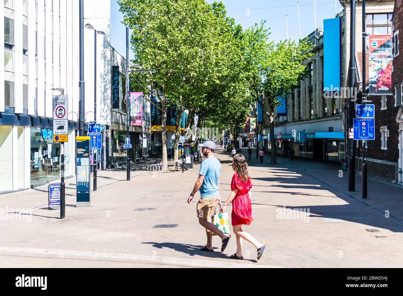 croydon town centre less busy shopping street due to no retail store open during Coronavirus pandemic in Croydon, London, United Kingdom Stock Photo