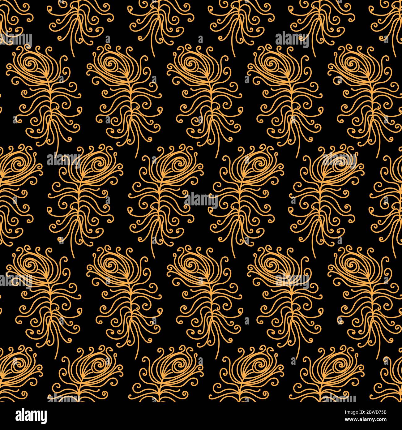 golden peacock feathers seamless vector pattern Stock Vector
