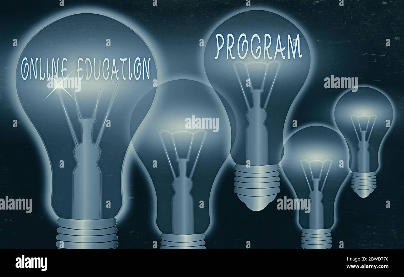 Word writing text Online Education Program. Business photo showcasing Software development and programming courses Stock Photo