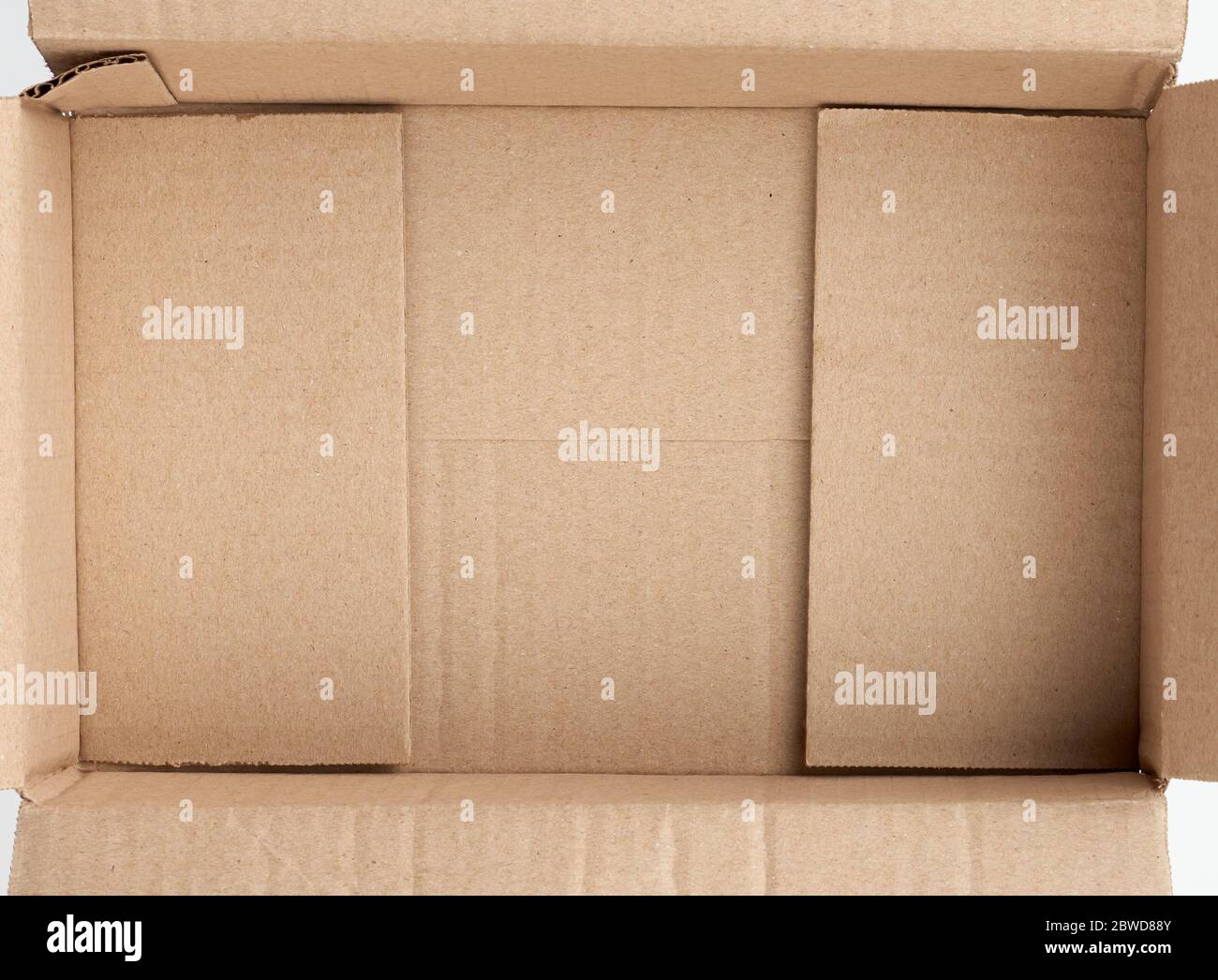 bottom of open empty brown cardboard box, top view, close up Stock ...