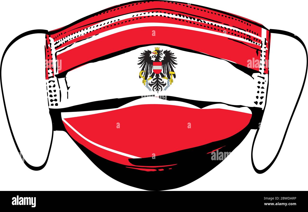 Austria flag on medical face masks isolated on white vector
