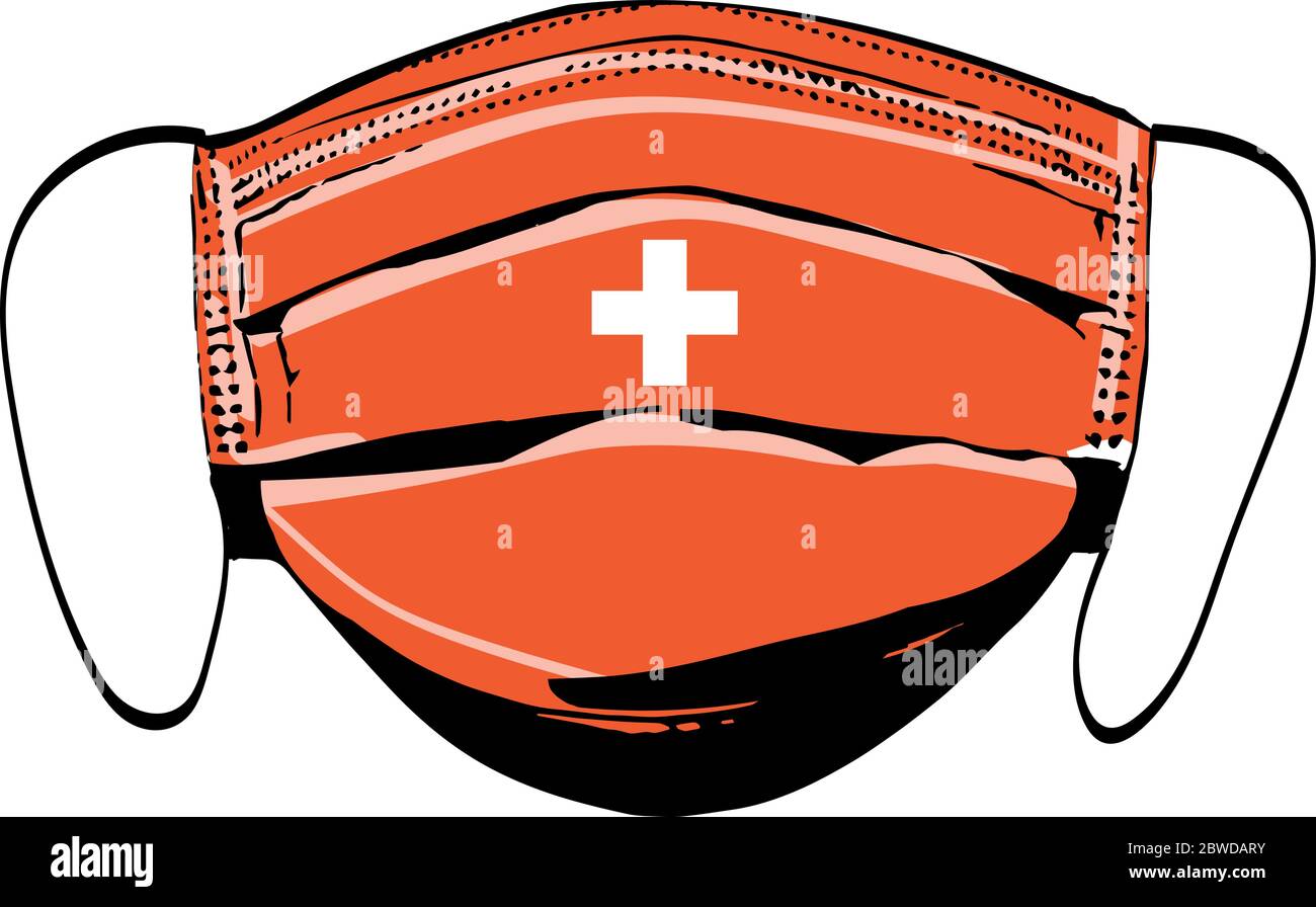 Swiss flag on medical face masks isolated on white vector illustration