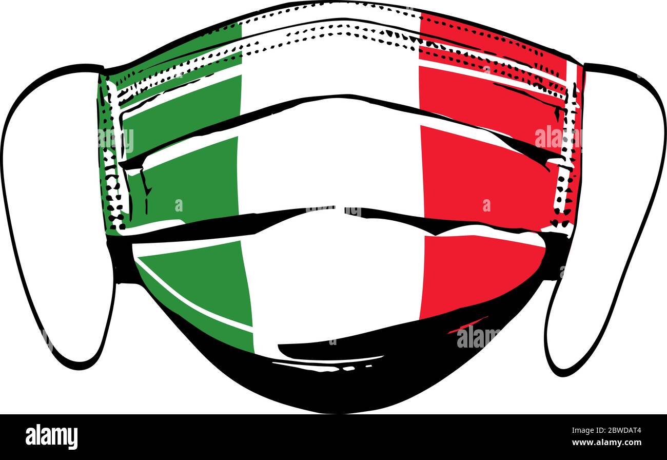 Italy flag on medical face masks isolated on white vector illustration