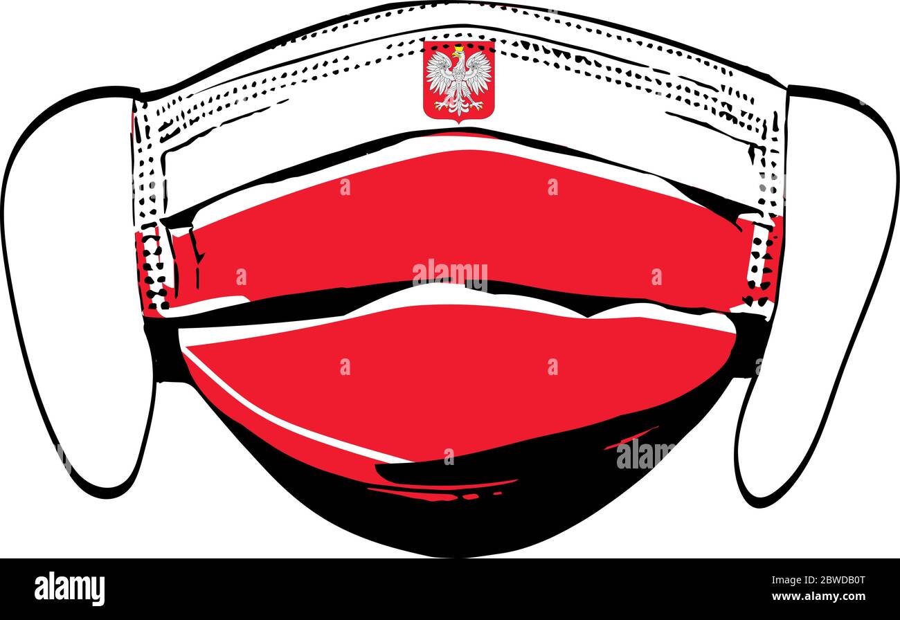 Poland flag on medical face masks isolated on white vector illustration
