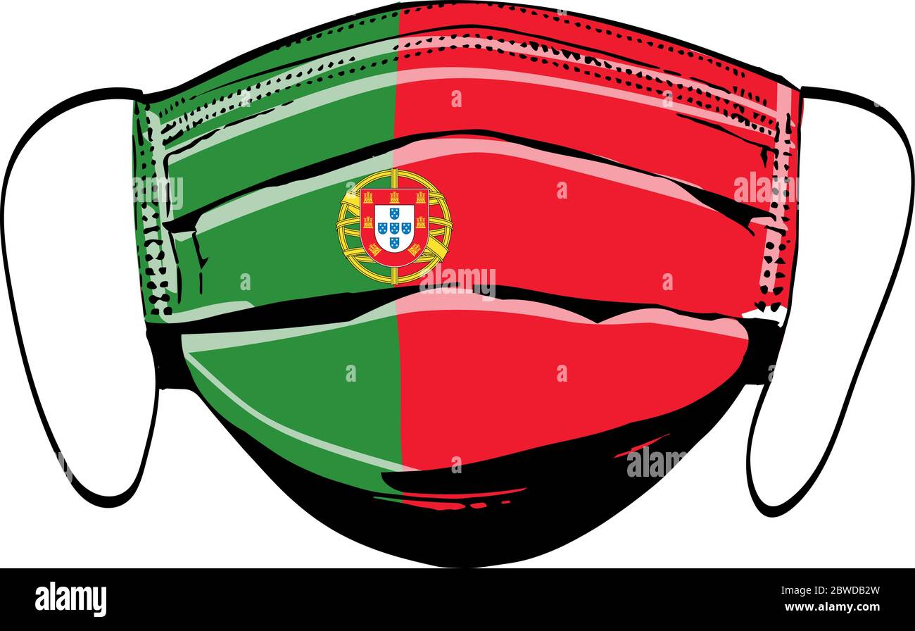 Portugal flag on medical face masks isolated on white vector