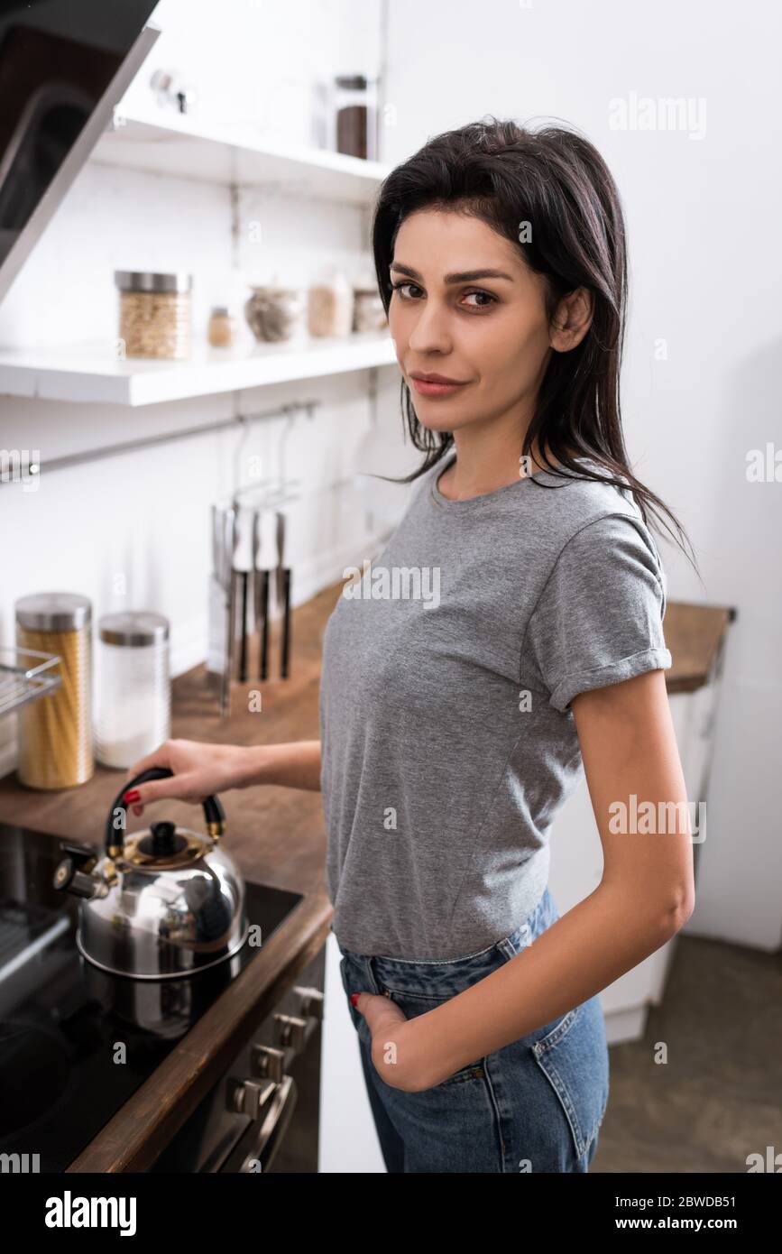 White Ceramic Electric Kettle Stand Kitchen Table Stock Photo by  ©elvirkindom@yandex.ru 199161210