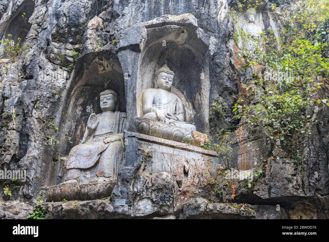 Buddha statues carved into hillside at Lingyin (Souls Retreat) Temple