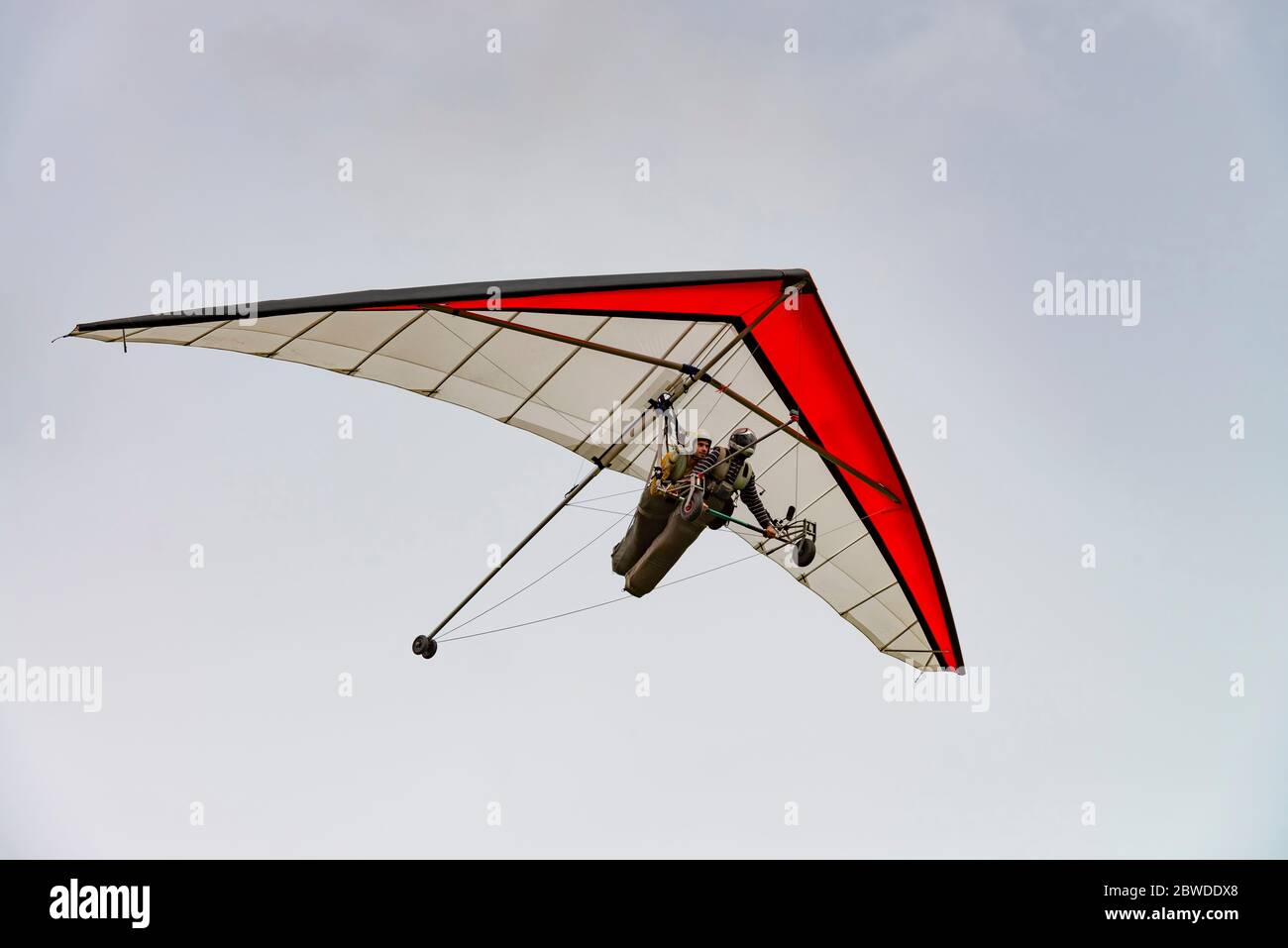 2020-05-24, Fasova, Ukraine. Learning to fly on a hang glider. Tandem hang glider with pilot and passenger. Stock Photo