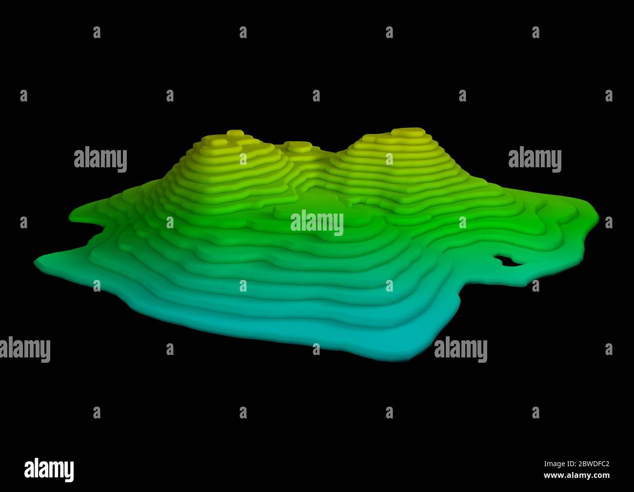 Abstract 3d topographic illustration of island heightmap isolated on