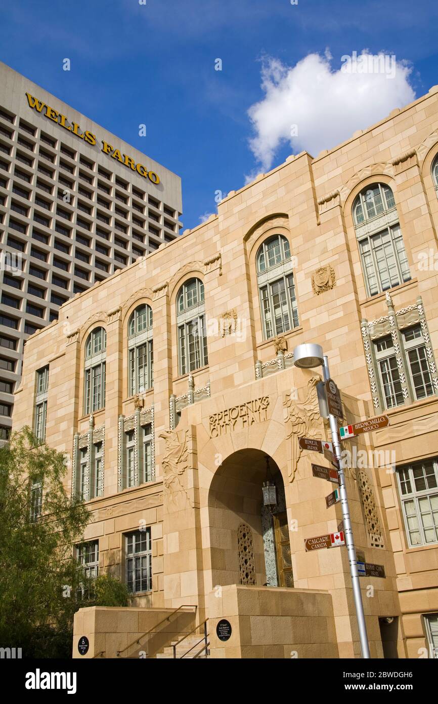 Old City Hall & Wells Fargo Tower, Phoenix, Arizona, USA Stock Photo