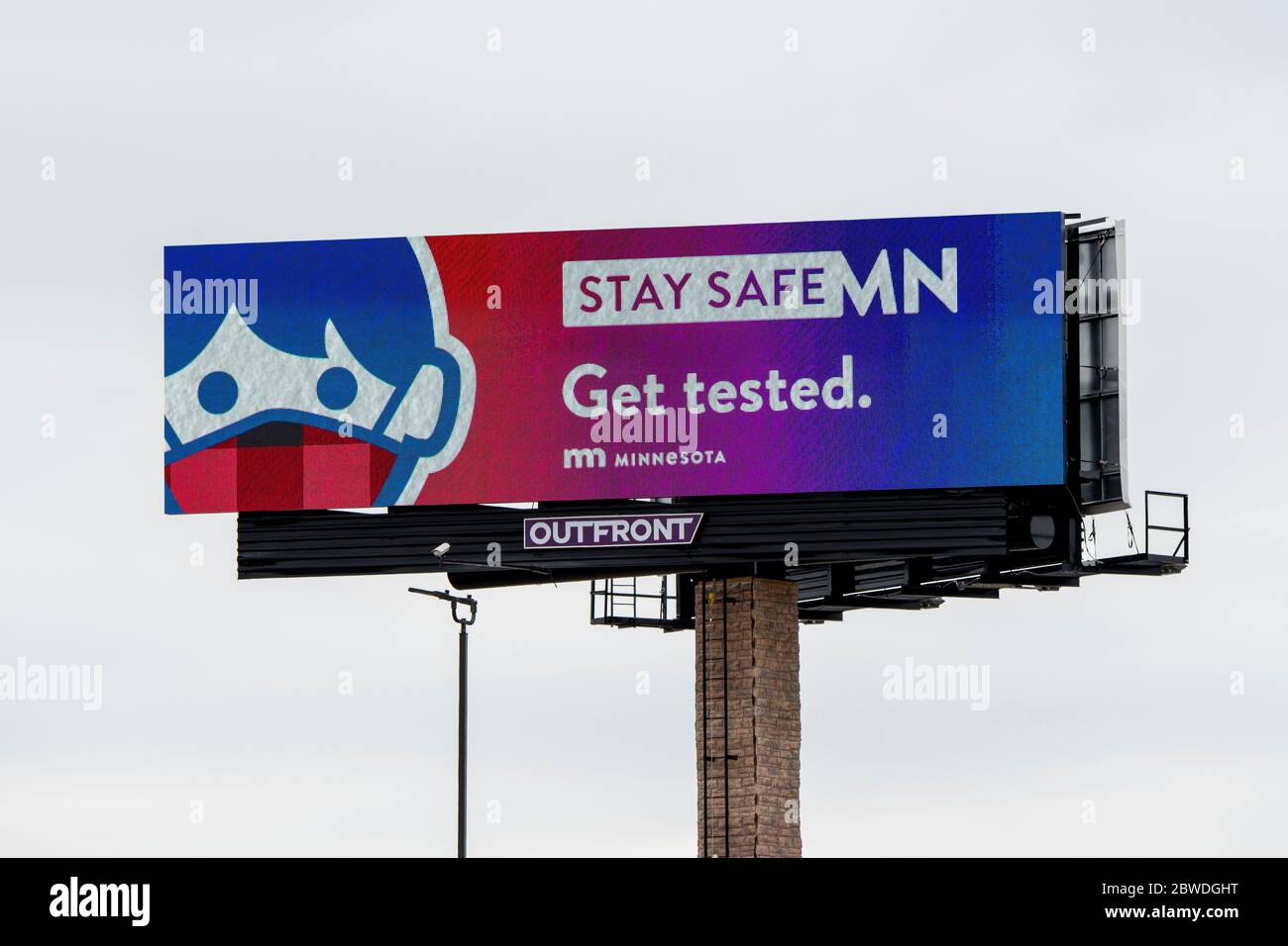 Vadnais Heights, Minnesota.  Billboard says to stay safe and get tested to the people of Minnesota. Stock Photo