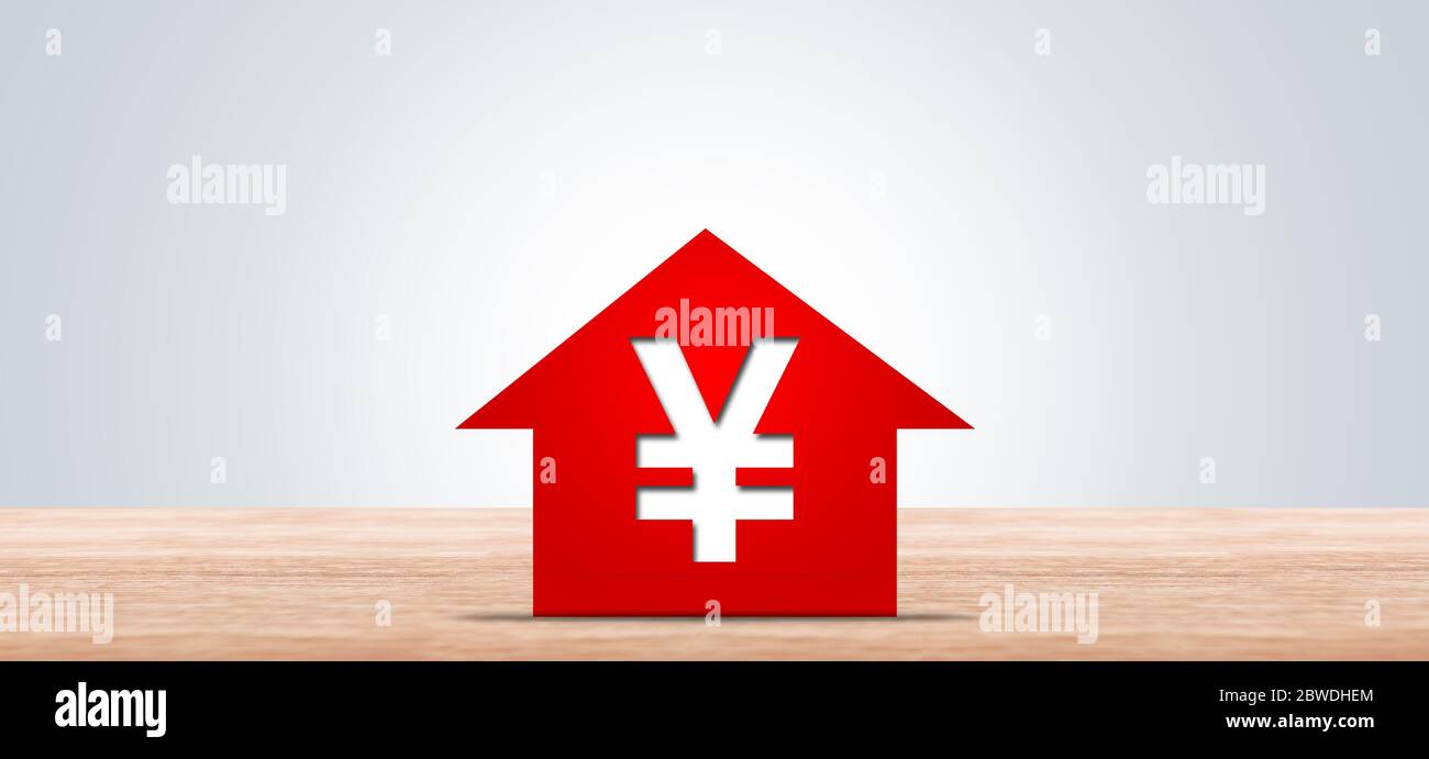 Red arrow writing RMB symbol on wooden board, financial concept illustration. Stock Photo