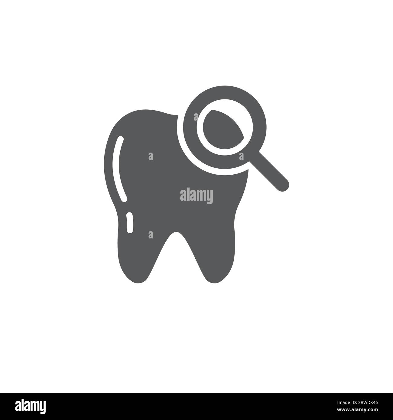 Tooth with magnifying glass vector icon sign and symbol isolated on ...