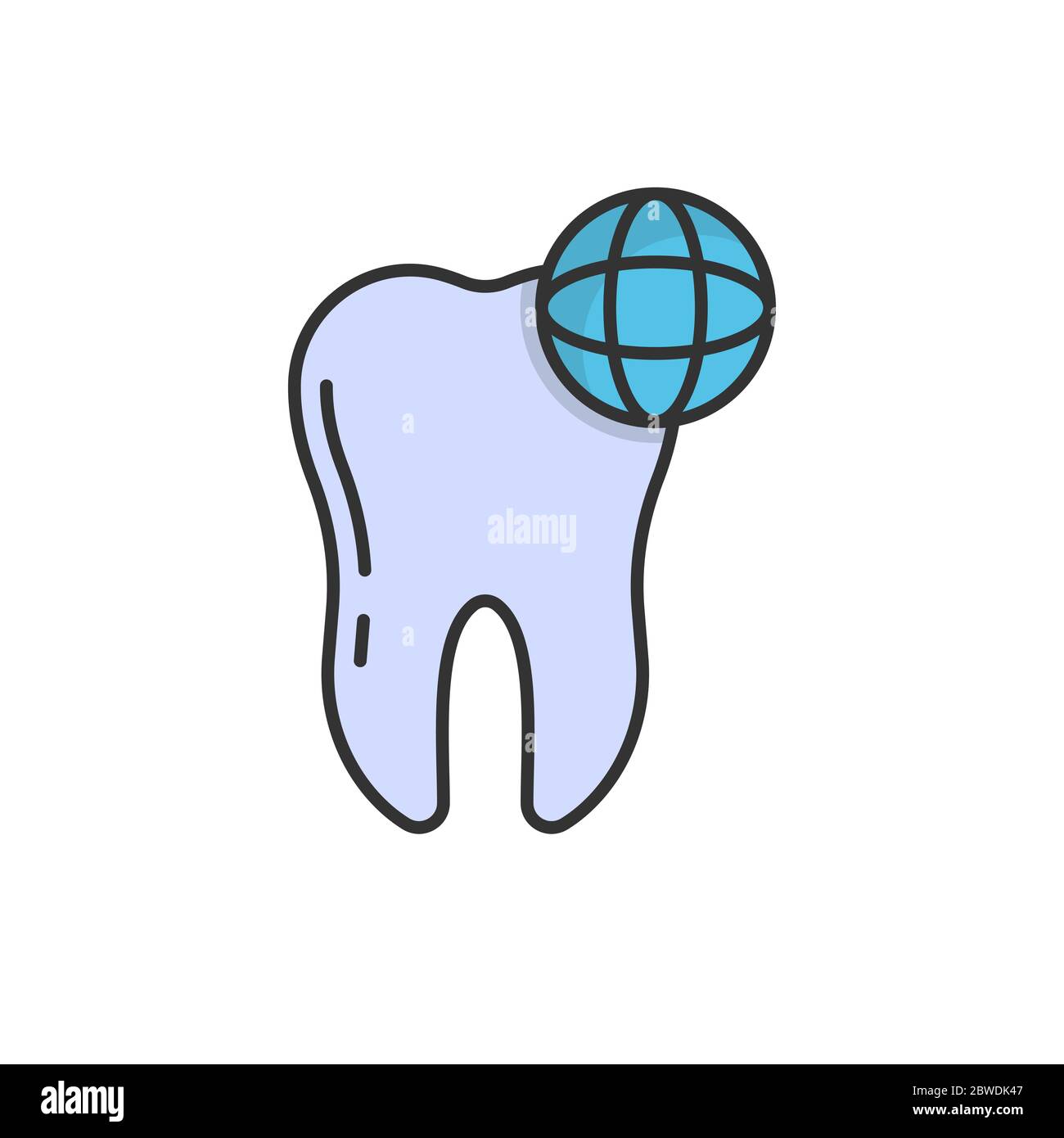 Tooth and globe vector icon sign and symbol isolated on white background Stock Vector
