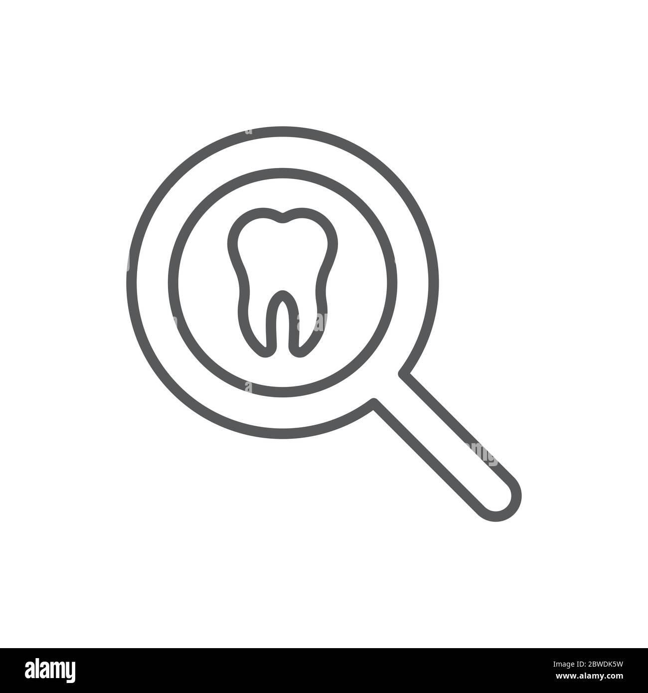 Tooth with magnifying glass vector icon sign and symbol isolated on ...