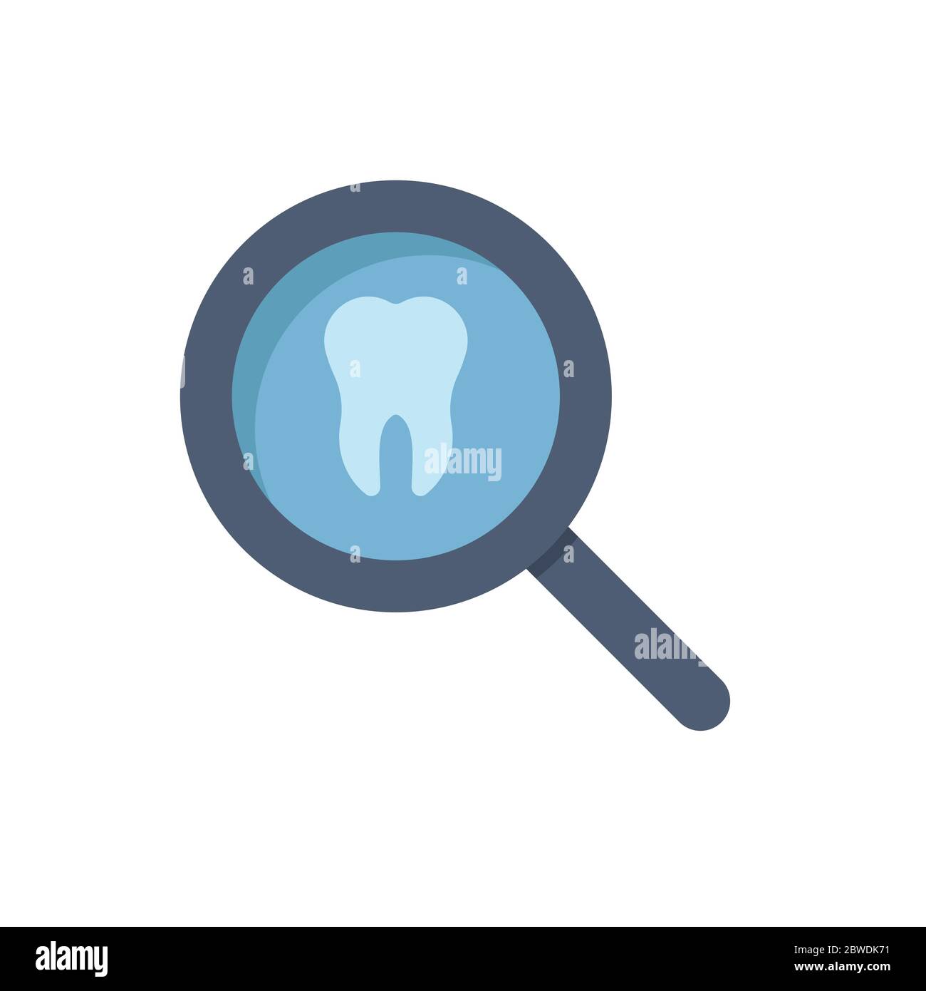 Tooth with magnifying glass vector icon sign and symbol isolated on ...