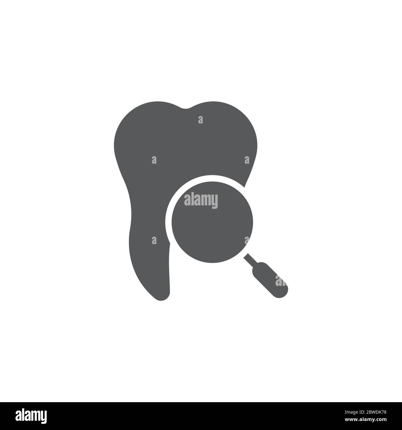 Tooth with magnifying glass vector icon sign and symbol isolated on ...