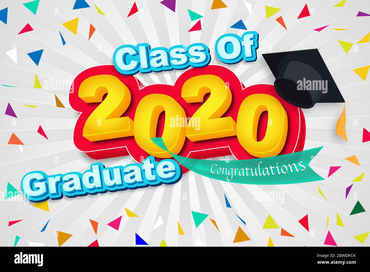 Class of 2020 Text Design  with graduation cap. Stock Photo