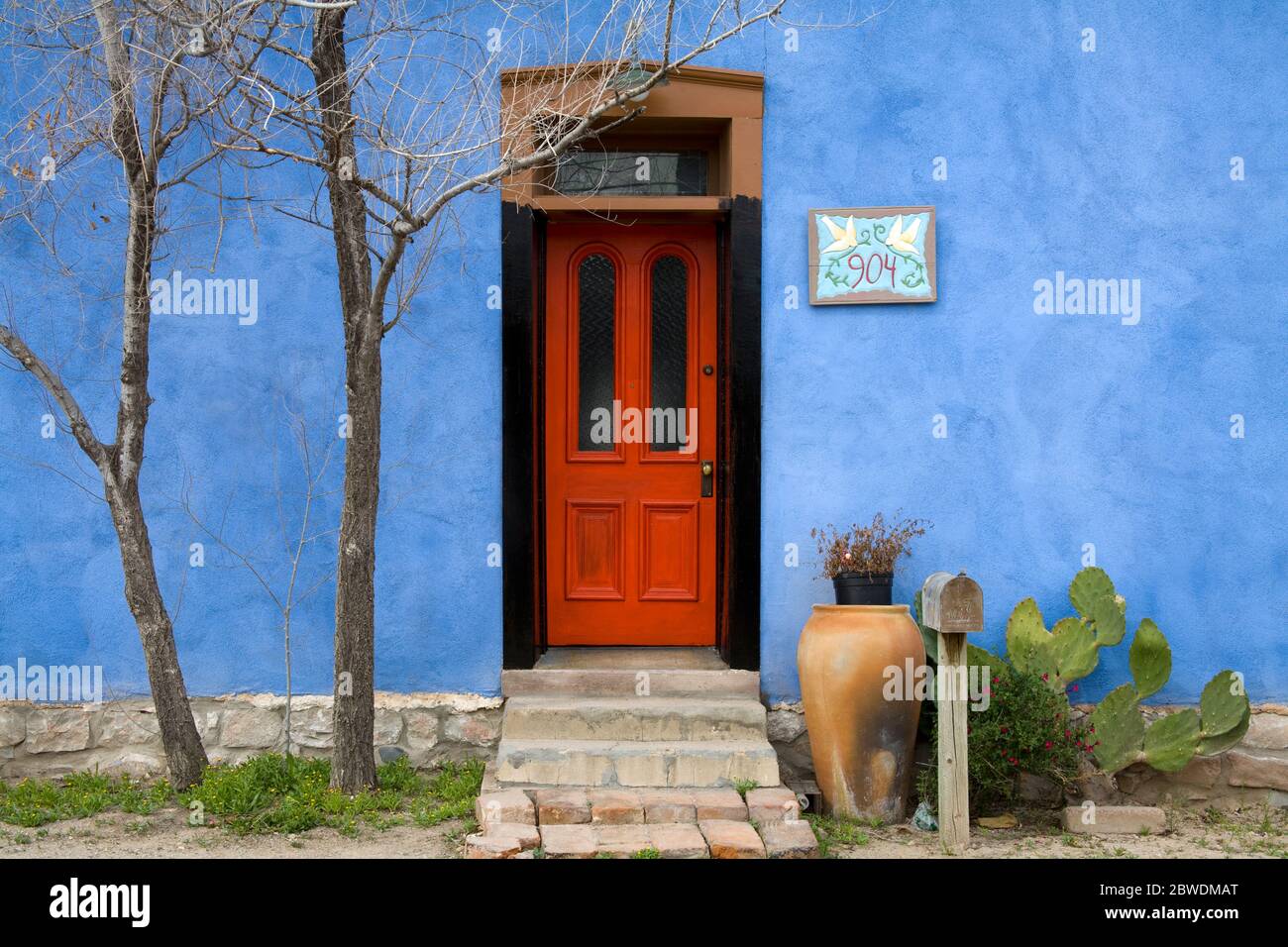 Blue House In Barrio Historico District Tucson Arizona USA Stock Photo blue-house-in-barrio-historico-district-tucson-arizona-usa-stock-photo