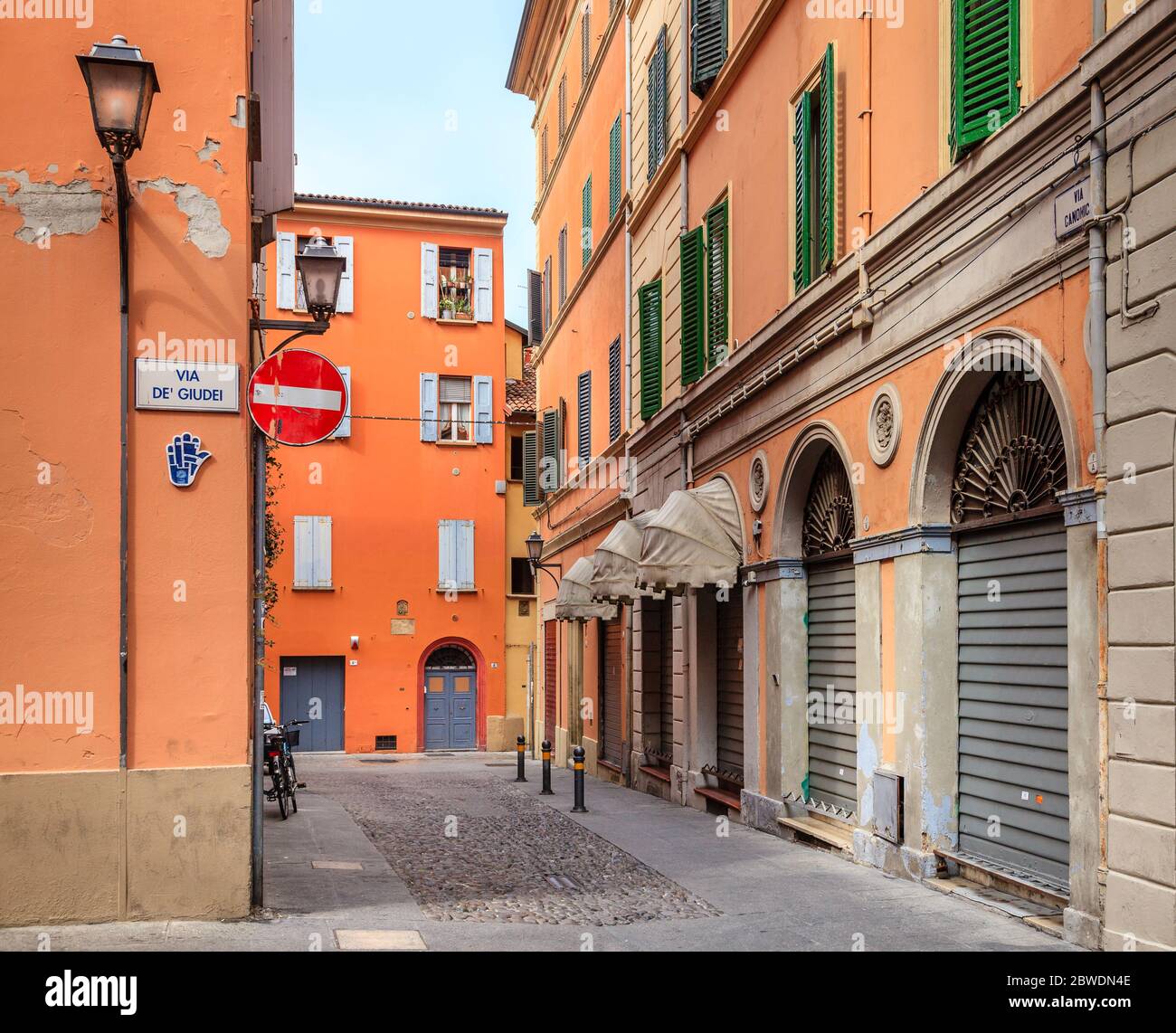 A street in historic Jewish Ghetto in Bologna, Italy Stock Photo