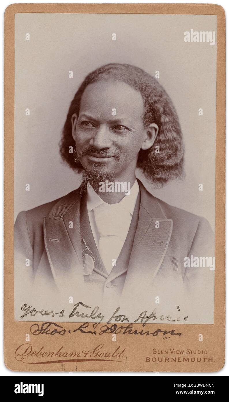 Carte-de-visite (CDV) of Thomas Lewis Johnson (1836–1921), a former American slave who became a missionary to Africa and close friend of English pastor and evangelist, Charles Haddon Spurgeon. Johnson was also the author of the book, Twenty-Eight Years a Slave. Photo c1890. Stock Photo