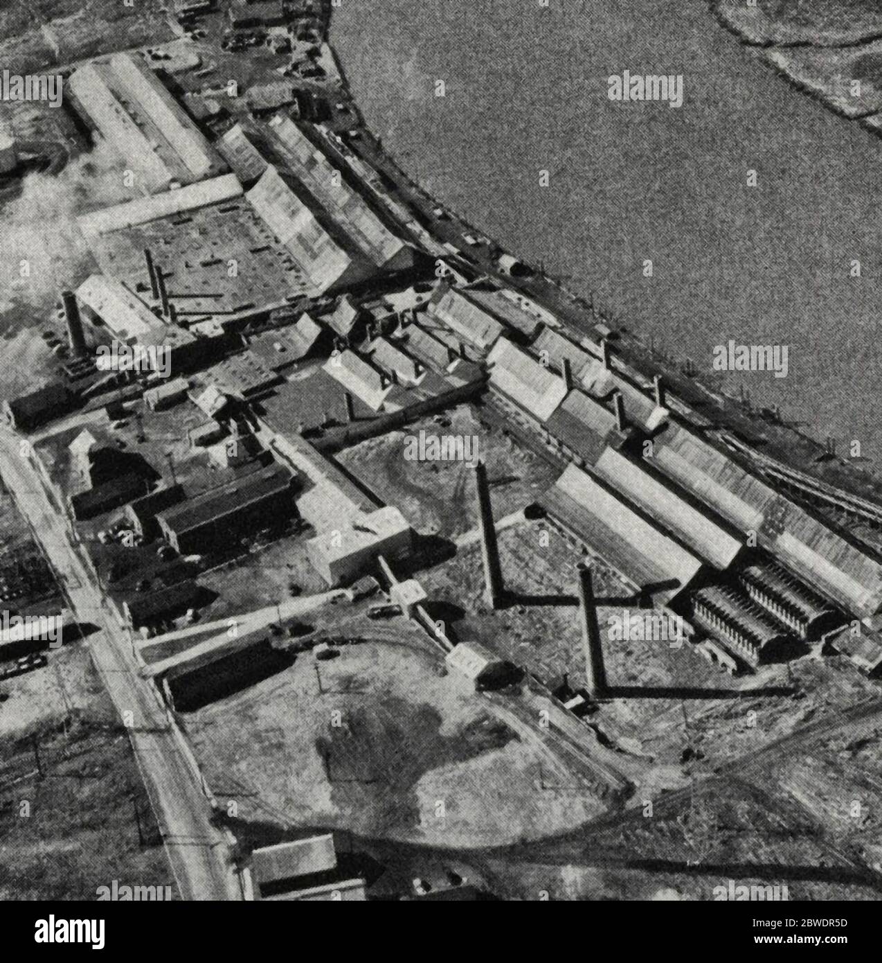 Aerial view of Sayre and Fisher Brick Company's brickyards in