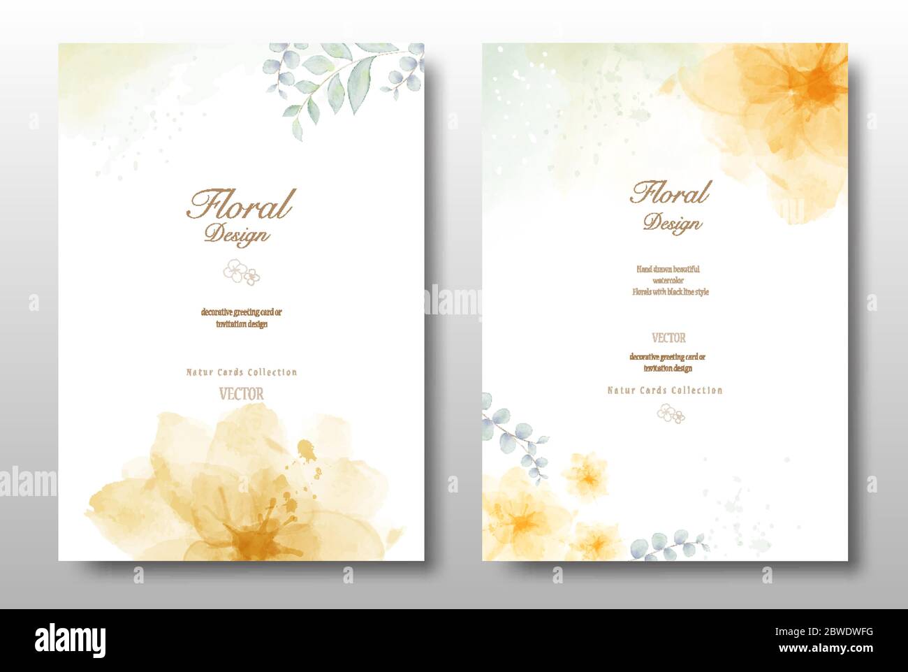 Watercolor hand painted invitation template card. Beautiful foliage background use for wedding, invitation, posters, banners, save the date, website, Stock Vector