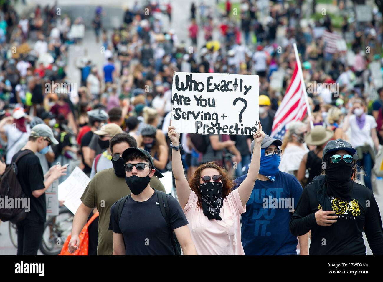 Downtown Austin. 31st May, 2020. Protesters marching towards Interstate